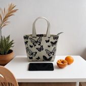 日系时尚 新款 帆布包韩版 印花迷你手提包简约休闲手拎包外出托特包