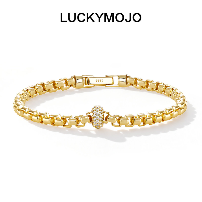 LUCKYMOJO轻奢S925纯银手链女金色链条设计男时尚老钱风节日礼物