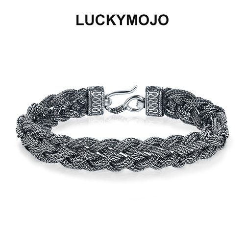 土耳其编织S925纯银手链男士宽版