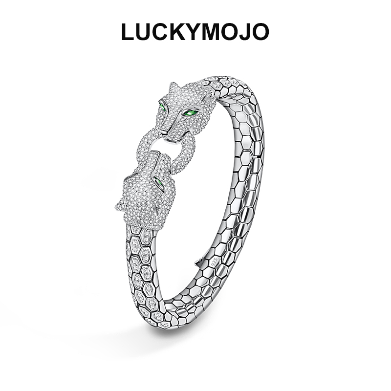 925银满钻双头豹手链镶嵌手镯