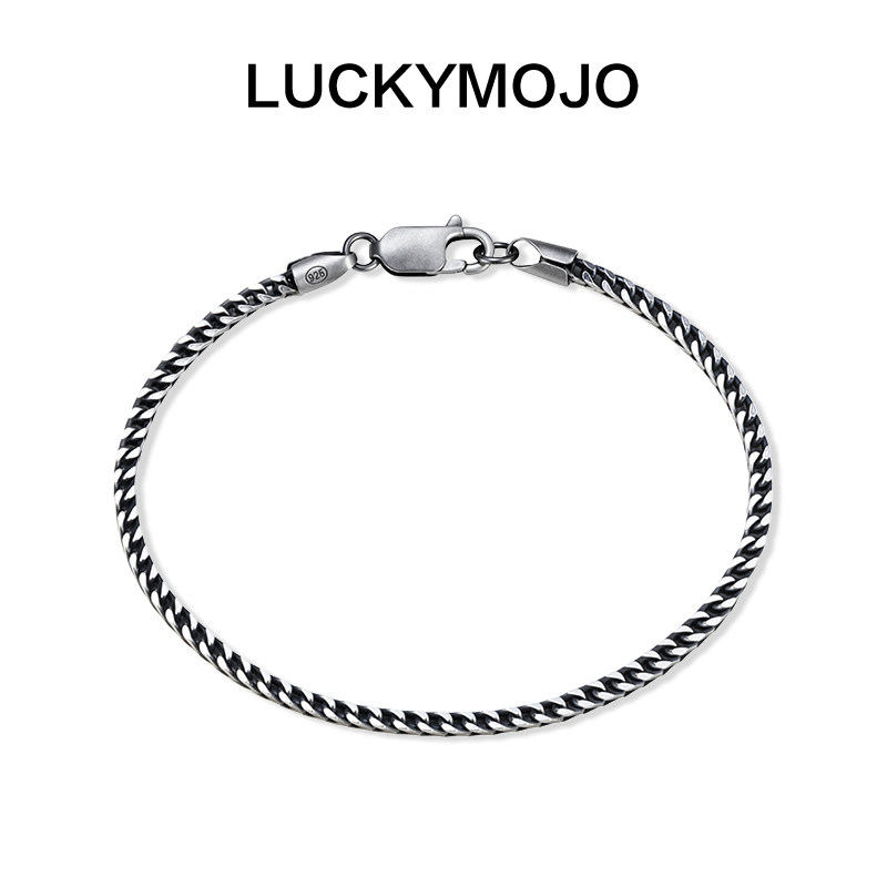 LUCKYMOJO银饰925银手链男女锁骨链个性复古做旧工艺简约