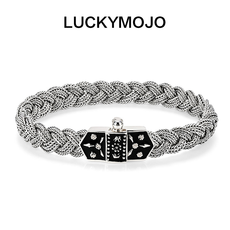 LUCKYMOJO925银手链 土耳其编织银珐琅复古精致设计感 男女同款