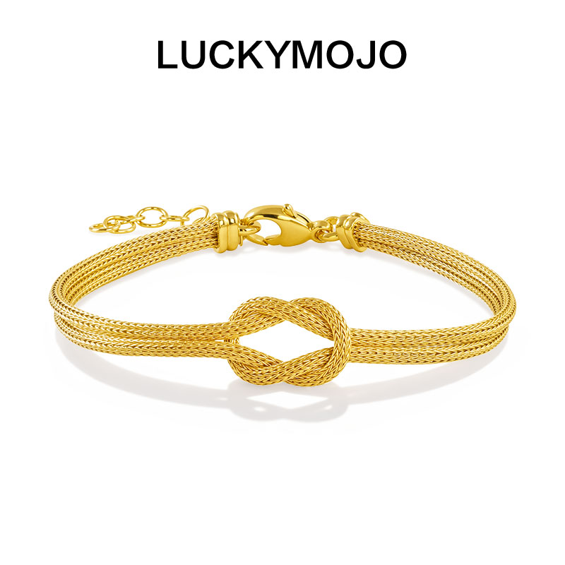 LUCKYMOJOs925银镀金色编织绳结手链女轻奢时尚百搭饰品男手饰