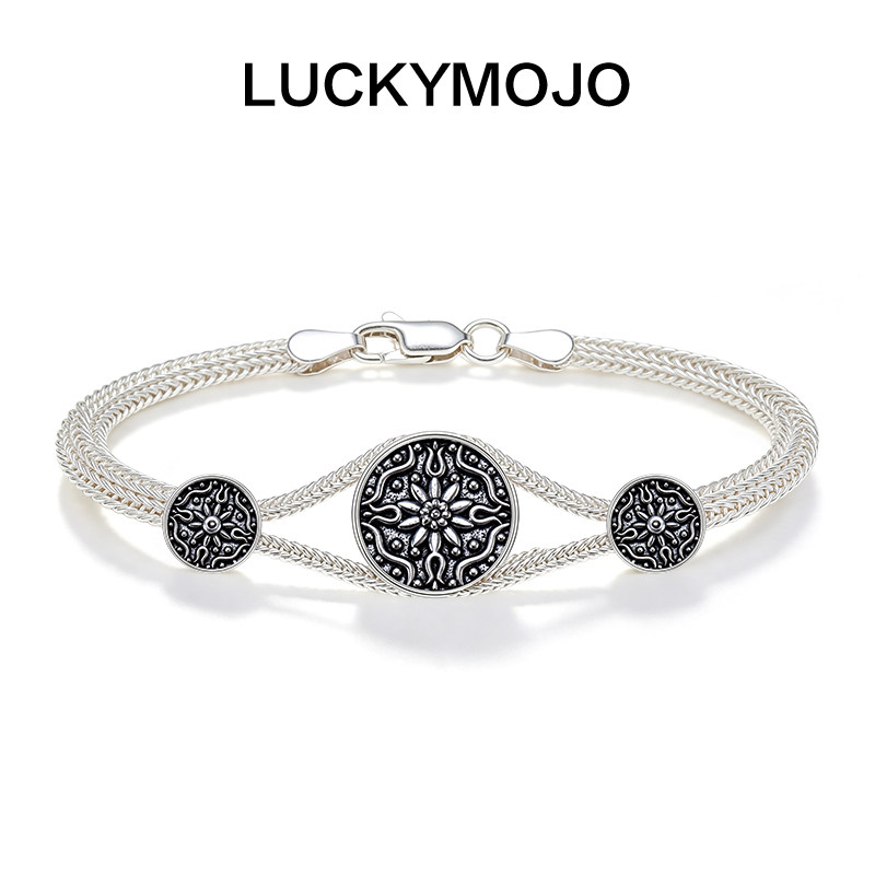 LUCKYMOJO925银手链 土耳其太阳神之眼编织银手链小众设计男生