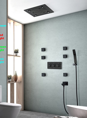 HIDEEP浴室淋浴顶喷嵌入式的黑色320*320mm两功能LED顶喷HI05077B