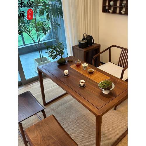阳台茶桌2025新款黑胡桃木色客厅茶几白蜡木桌椅组合纯实木泡茶台