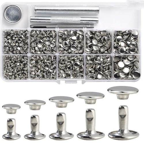 340套装皮革铆钉5尺寸双帽铆钉管双面撞钉配工具 diy工艺纽扣跨境