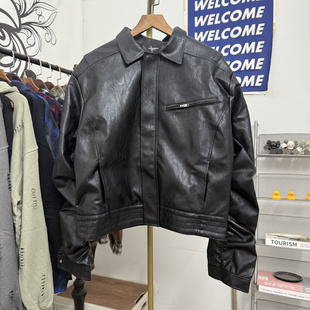 高街男女宽松皮衣夹克外套潮 纯色皮衣机车风美式 FAR ARCHIVE新款
