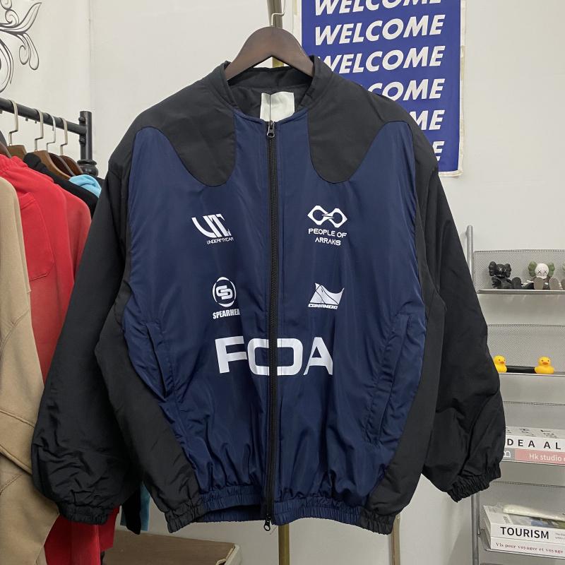 Undermycar赛车标语印花拼色对位风格垫肩美式廓形外套短款棉服