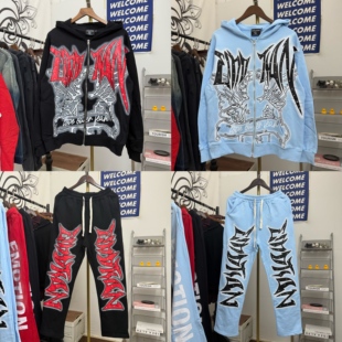 MIXED EMOTION美式高街潮牌字母印花烫钻休闲宽松开衫拉链卫衣男