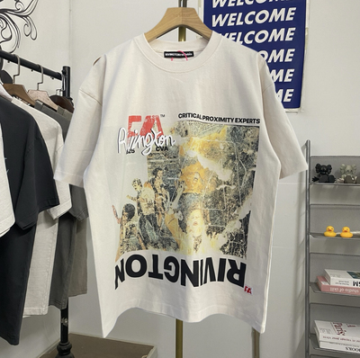 美式高街RRR123摇滚乐队印花复古水洗做旧Vintage男女宽松短袖T恤