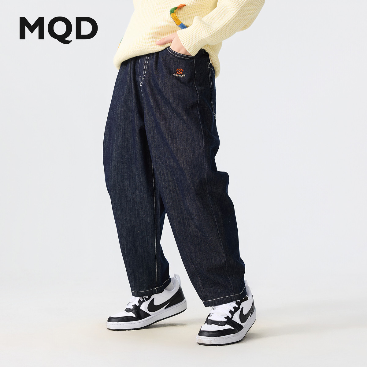 MQD男童春新款休闲时尚学院风牛仔裤宽松萝卜裤子9653A1401图片