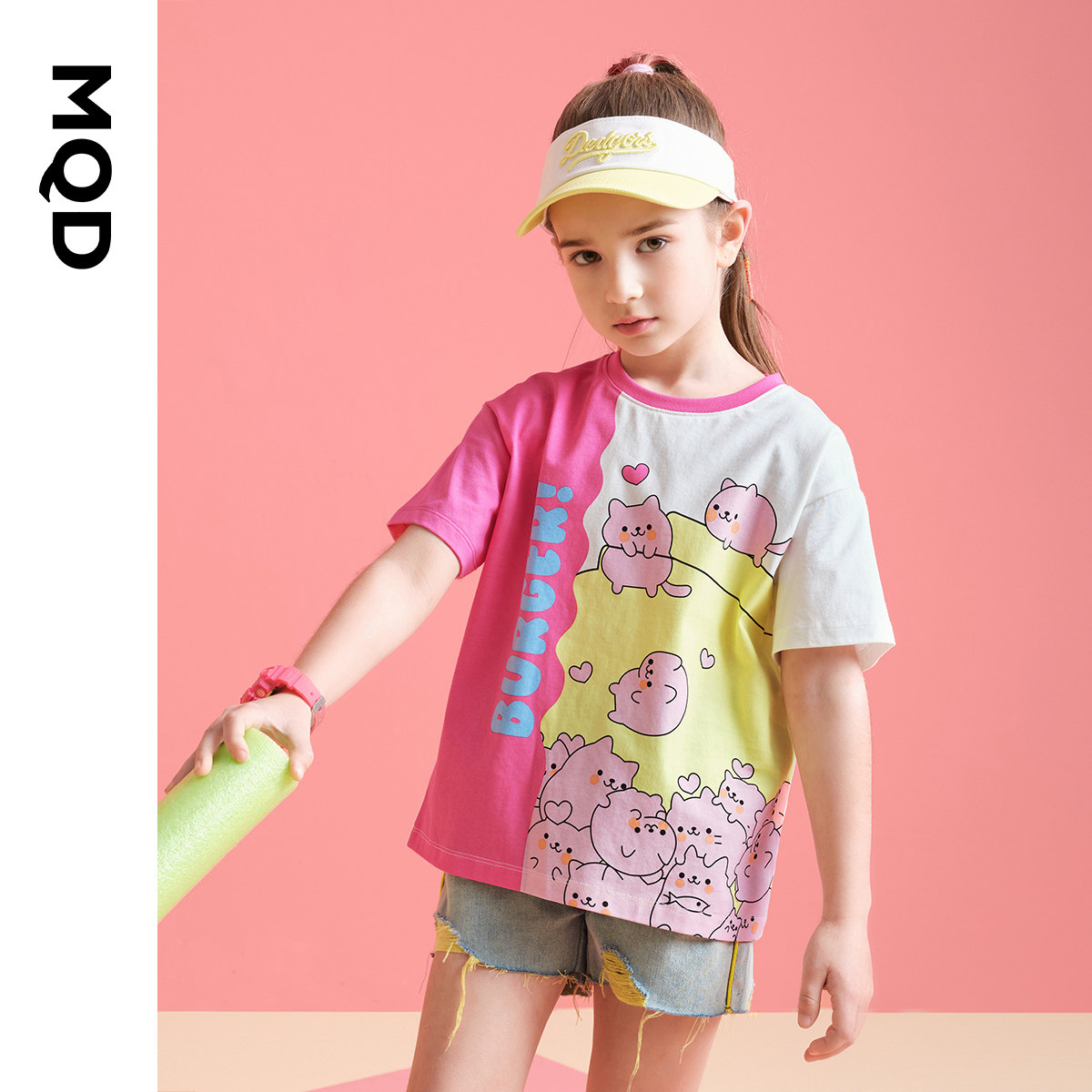 MQD童装女大童撞色拼接T恤夏装新款儿童卡通休闲圆领女孩T恤,童装/婴儿装/亲子装,T恤,淘宝优惠券,粉丝福利购,淘宝优惠卷