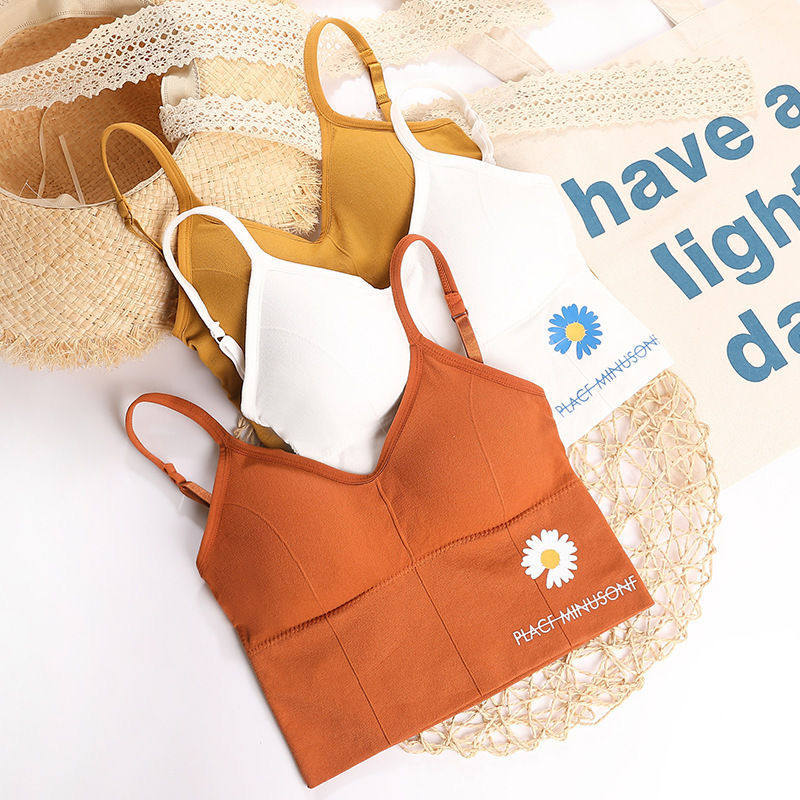 赋慧小雏菊一体U型美背文胸无钢圈吊带爆款抹胸聚拢背心内搭外穿