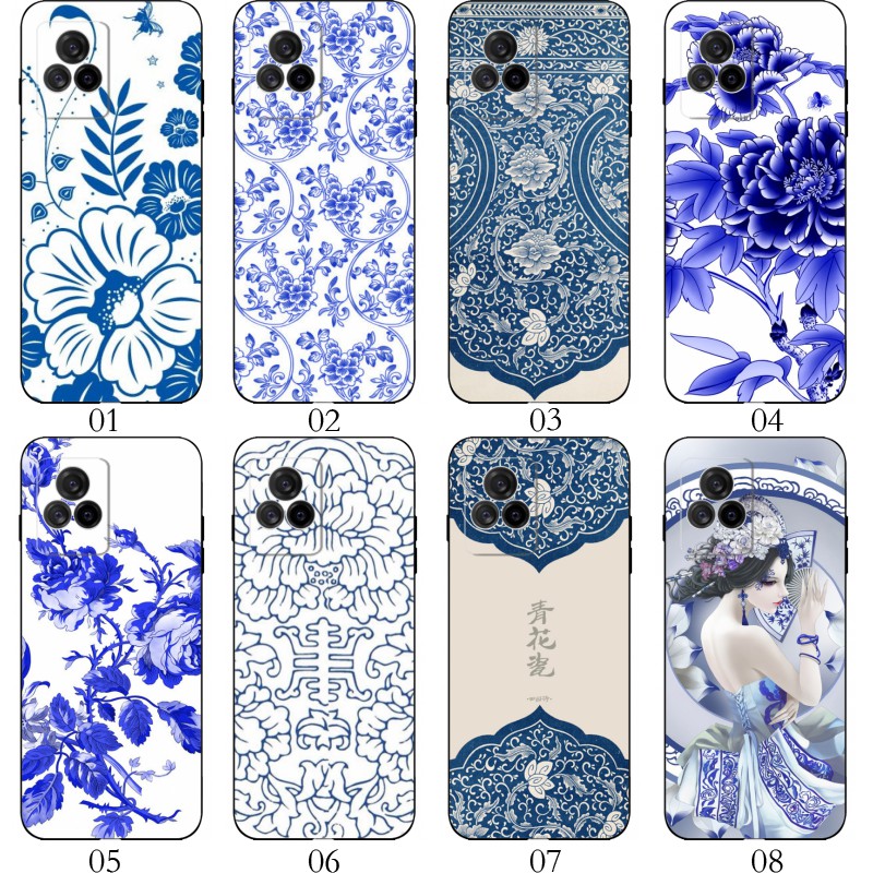 青花瓷花纹 适用 小米 Civi/1S/红米 K40S/iQOO U3x/K60E/K50 Pro/U3/7/vivo S7/S9/S9e/S10手机壳