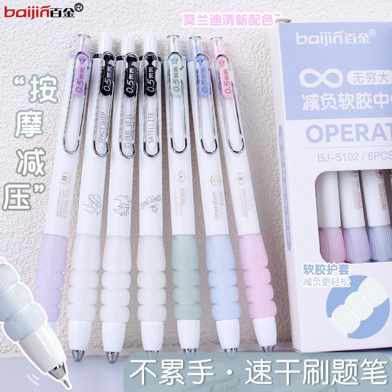 晨光好用减负软握按动中性笔学生