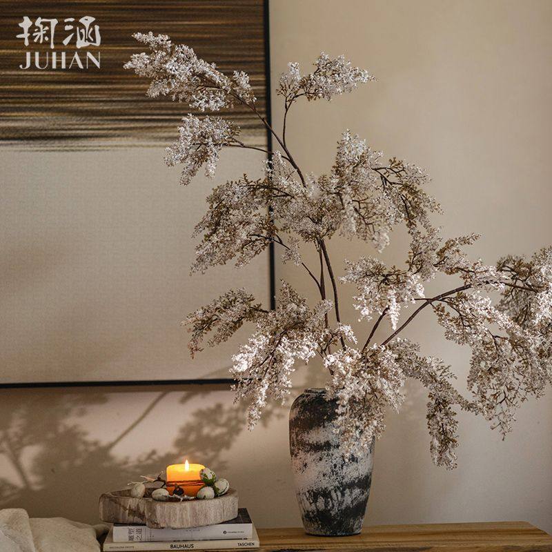 氛围感侘寂风仿真花枯枝雾凇干花装饰摆件室内装饰场景拍摄道具