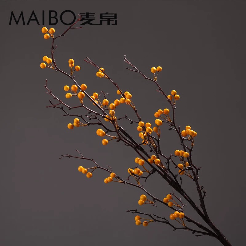 中式客厅仿真大小浆果冬青发财果红果假花束电视柜插花装饰摆件