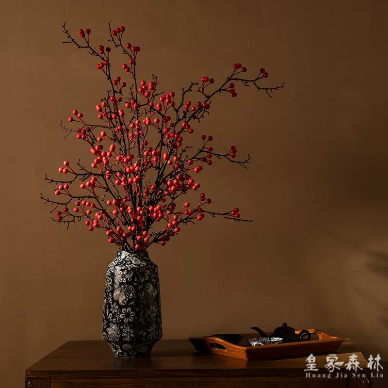 仿真多籽石榴果假花枝红浆果干花束家居摆件拍摄布景装饰花艺