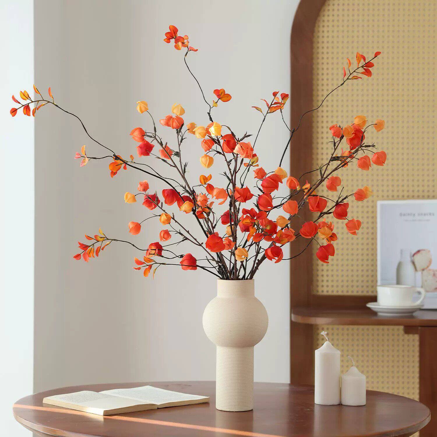 新中式仿真串串金果秋叶浆果假花静奢风桌面花瓶插花家居摆件