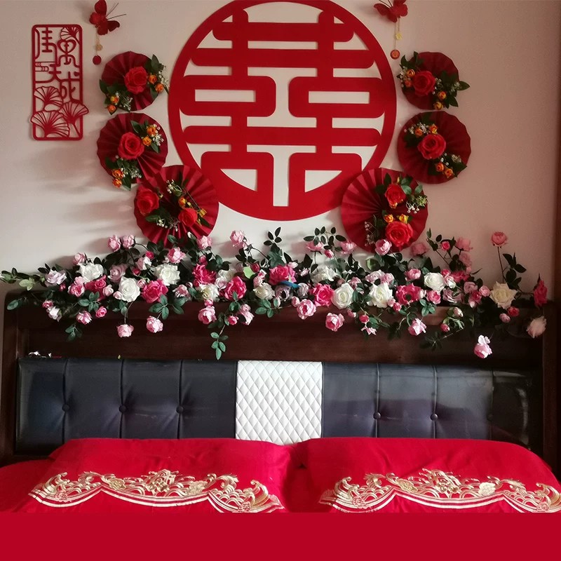 仿真玫瑰花藤墙面壁挂假花藤蔓空调下水管道遮挡造景装饰花缠绕