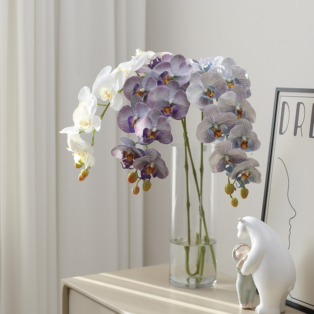 9头仿真蝴蝶兰湿感花 高级逼真假花玄关台面插花软装造景摆件