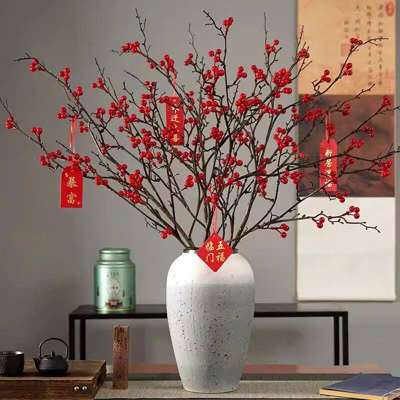 冬青发财果红果子红浆果仿真干花假花材料全套过年装饰品圣诞春节