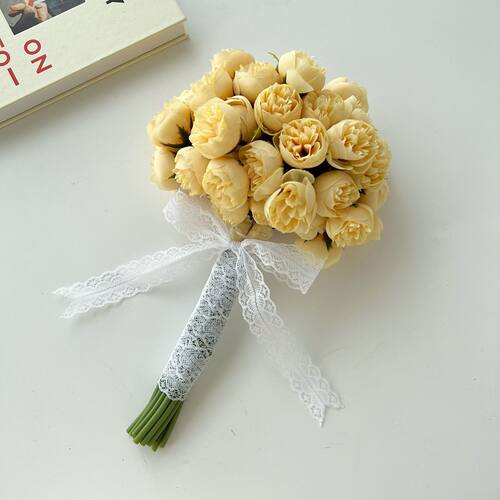 把束小玫瑰手札仿真花27头小牡丹假花摄影道具新娘手捧花餐桌摆件