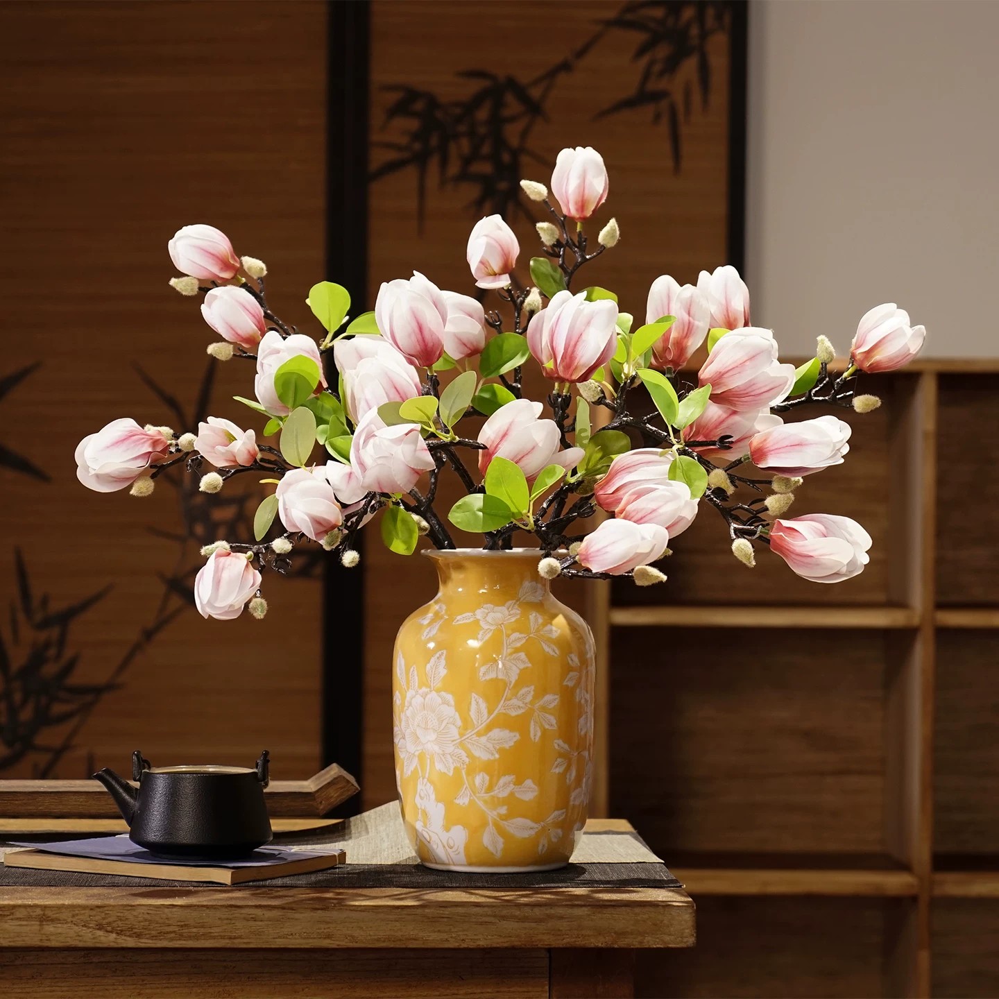 胶片仿真含苞玉兰花束中式客厅桌面摆设餐桌玄关装饰假花花艺