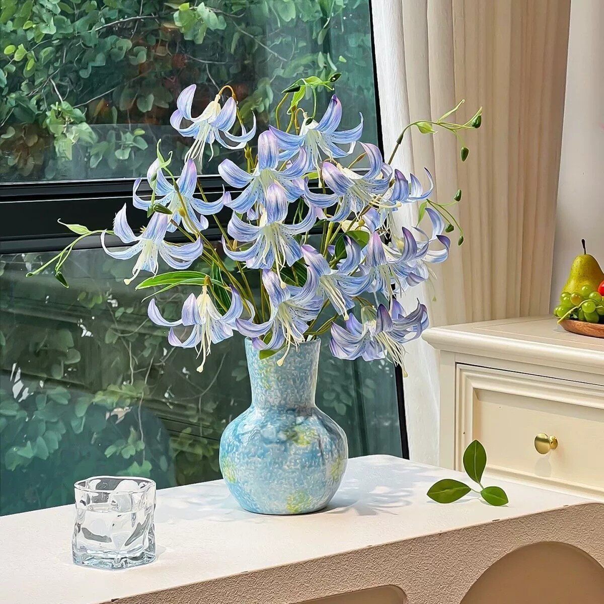 莫奈风百合花陶瓷花瓶轻奢高级感客厅插花餐桌摆件艺术家居摆设