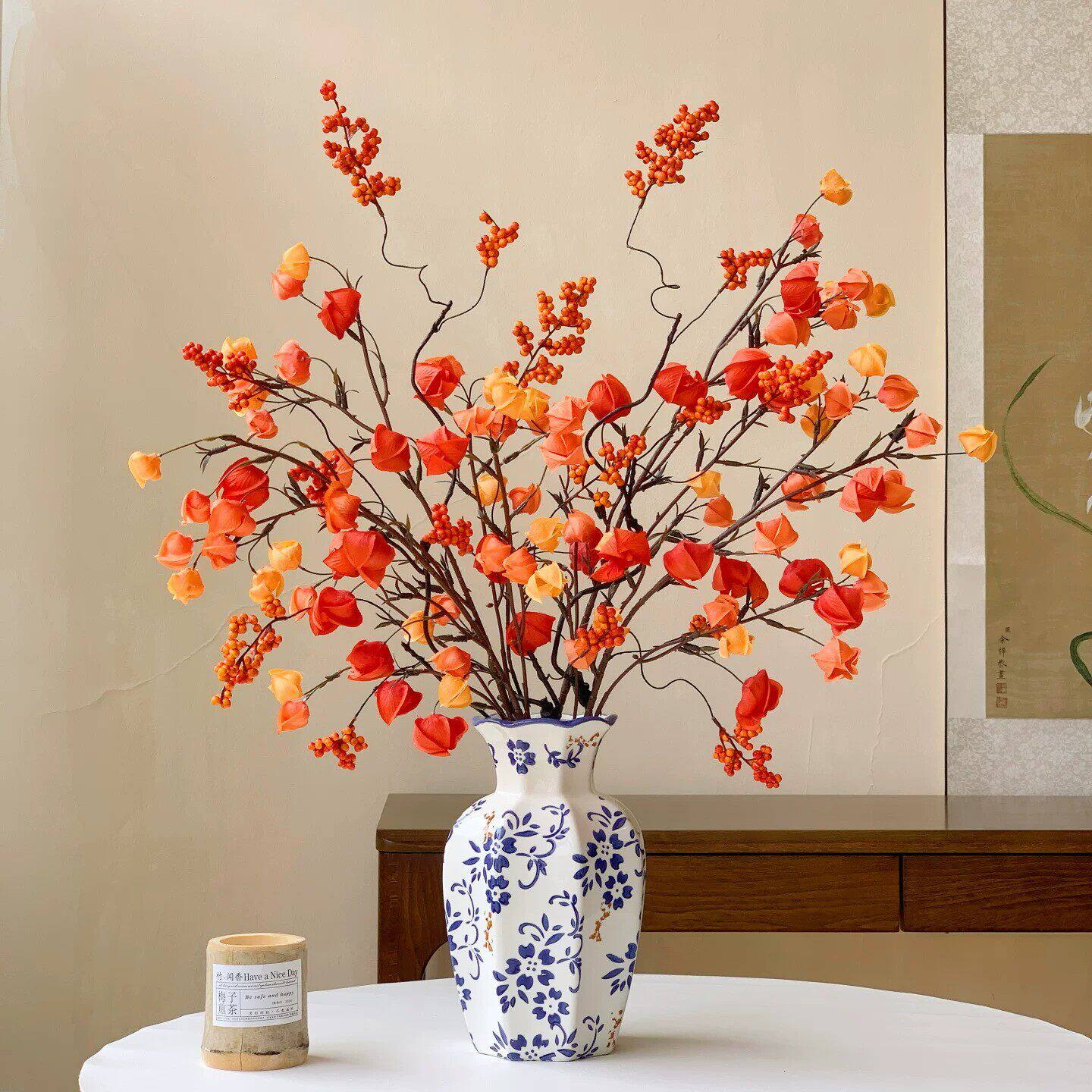 高品质仿真灯笼果假花树枝入户玄关新年乔迁软装花艺