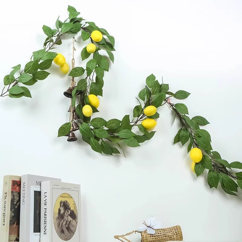 墙面挂饰仿真柠檬藤条加密绿植墙壁装饰人造藤蔓餐桌气氛布置假花