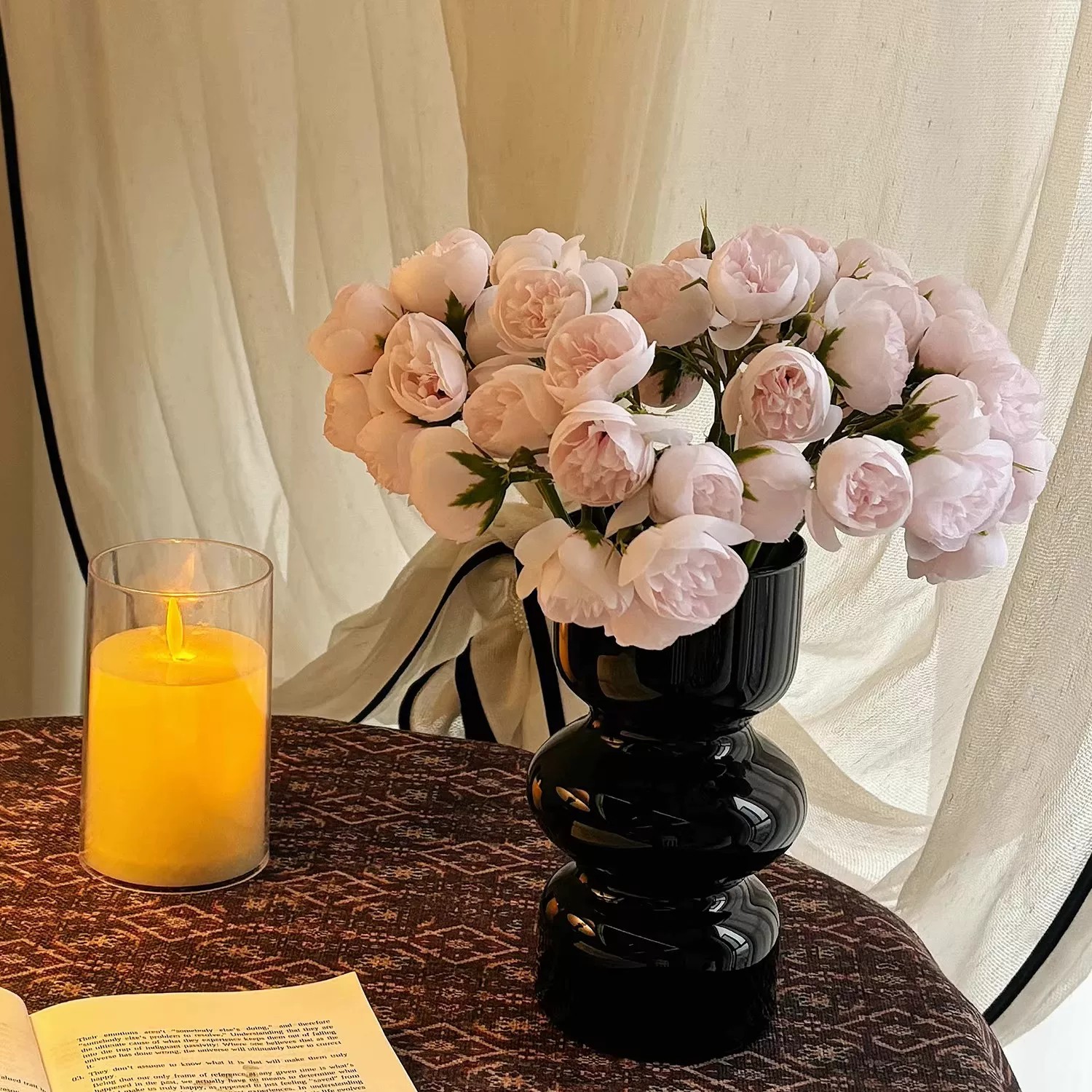 仿真27头小玫瑰绢布花束餐桌花艺摆件婚礼布景装饰手捧花