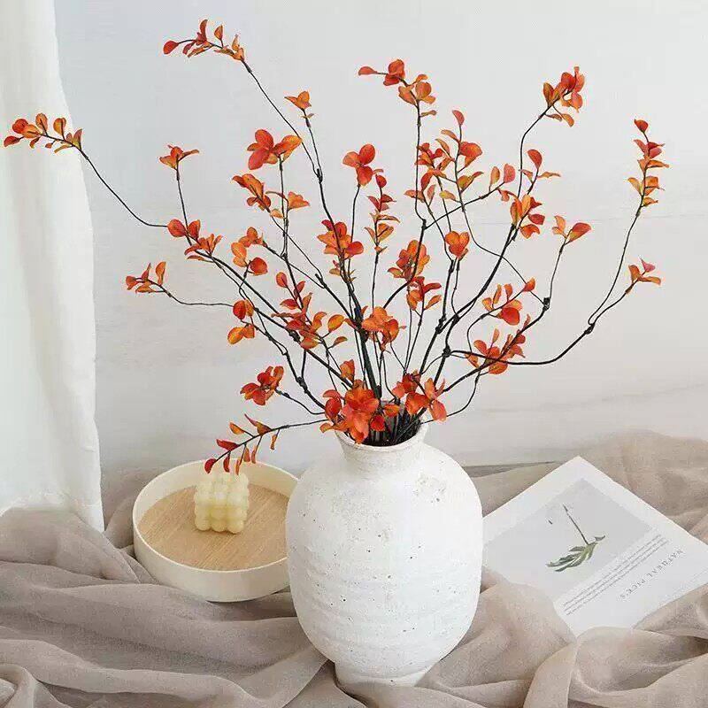 秋色系串串金果仿真花秋叶枯枝假花客厅餐桌摆件中式年宵花摆设