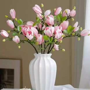 高档3D手感仿真玉兰花束客厅餐桌假花摆件家具装饰单支花瓶插花假