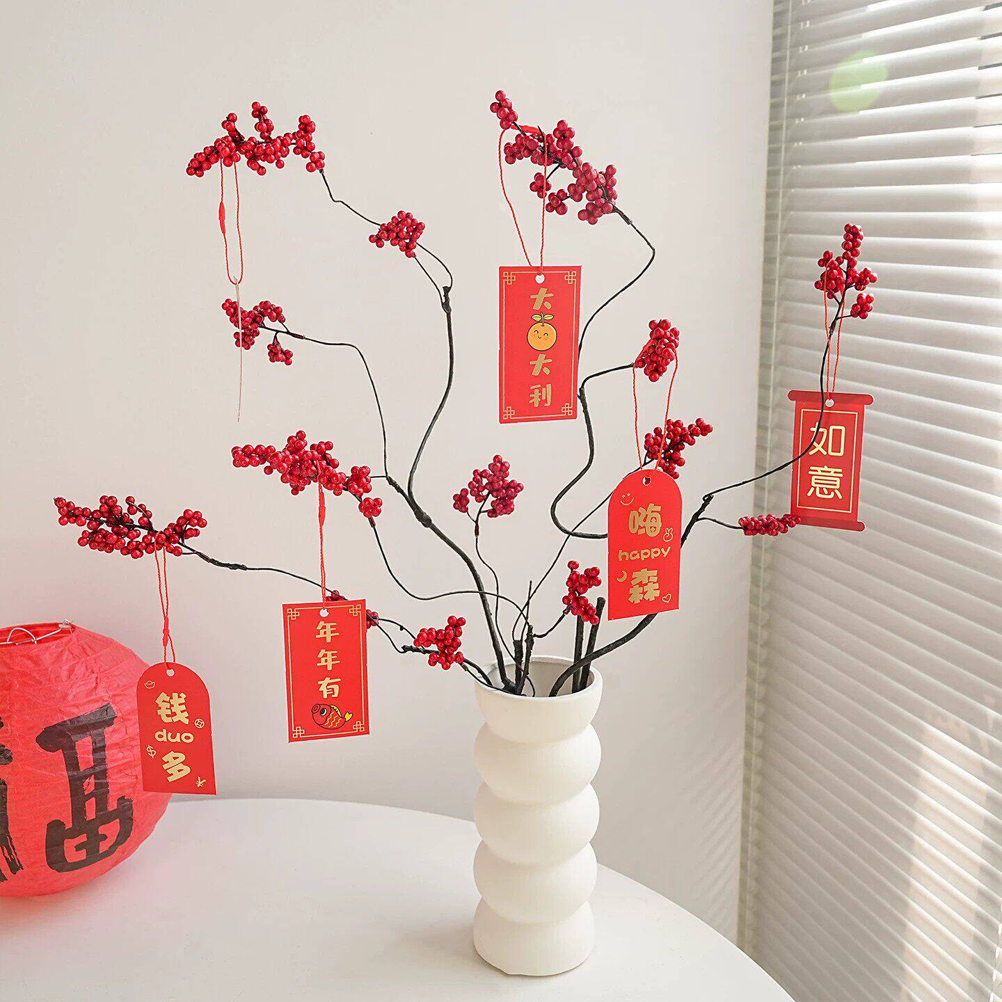 仿真串串金果秋叶长枝假花侘寂禅意风茶室客厅软装花瓶插花摆件