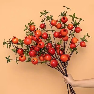 仿真石榴花花假花摆设红果发财果柿子果树枝干新年装饰乔迁摆件