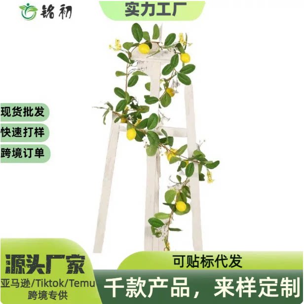 仿真柠檬藤条柠檬叶水草柠檬室内绿植装饰墙挂挂件人造仿真藤条