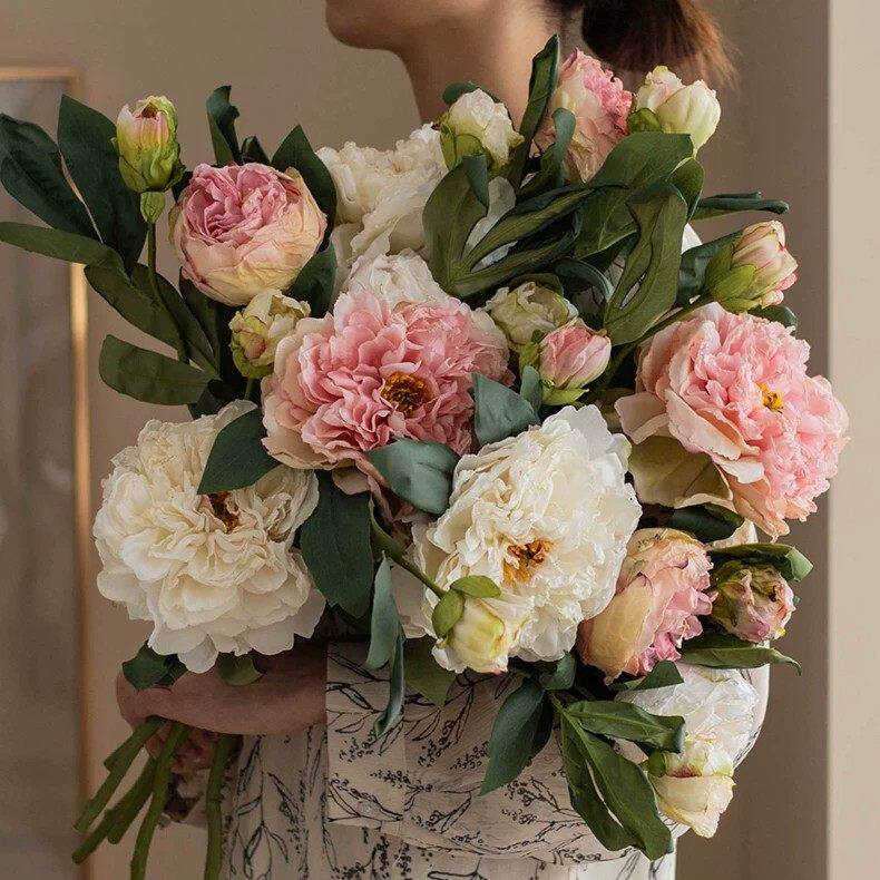 法式轻奢芍药牡丹仿真花 玄关插花摆件餐桌氛围感假花装饰花艺束