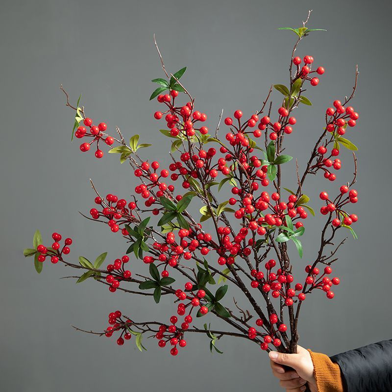 仿真冬青浆果发财果红果花束新年客厅摆件餐桌软装摆设假花花艺