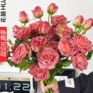 手捧花焦边玫瑰仿真花高级感逼真假花花束摆件客厅插花干花装饰花