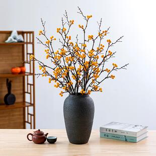 冬青红果发财果仿真花假花摆设柿子石榴果干花花束客厅装饰花摆件