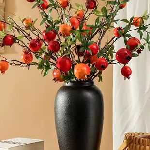 仿真石榴果树枝假花高档发财果中式美式客厅插花落地玄关装饰摆件