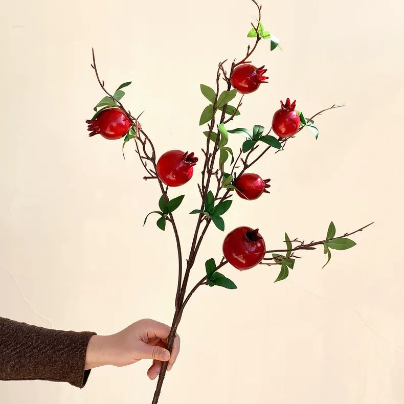 落地长枝仿真石榴果假花树枝客厅落地花瓶插花浆果花艺装饰摆设