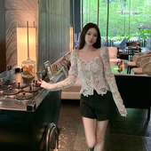 木棉絮语 春新款 高级感重工蕾丝泡泡袖 上衣配高腰气质短裤 套装