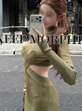 曼调muse设计感气质针织露腰连衣裙2026新款名媛御姐包臀长裙女