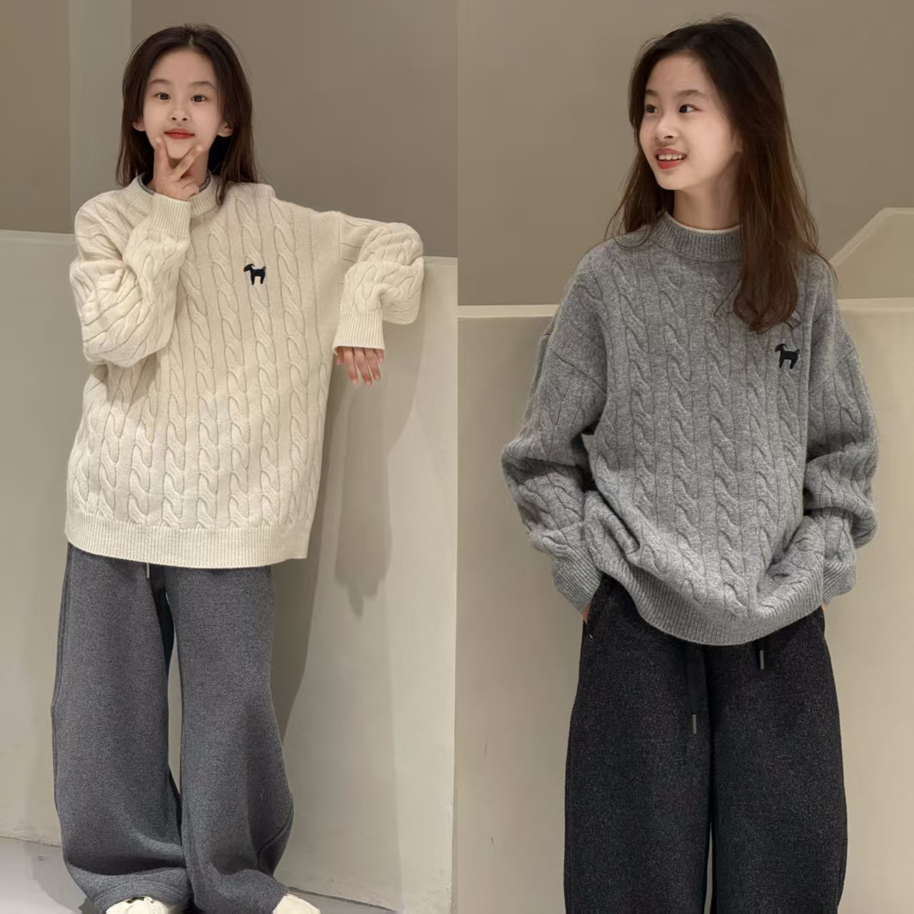 Jasper kids韩国波拉童装2025冬新款韩版中大童男女童百搭羊毛衫