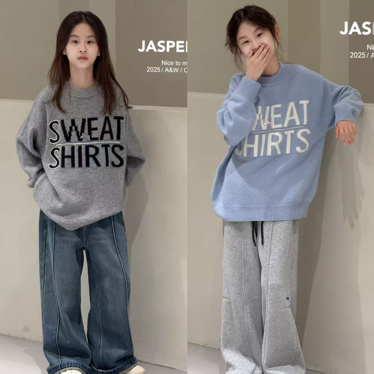 Jasper kids韩国波拉童装2025冬季新款韩版中大童女童百搭羊绒衫