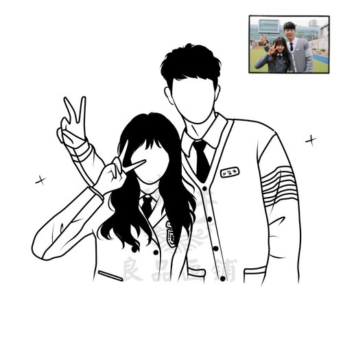 手绘简笔画情侣头像定制黑白线条