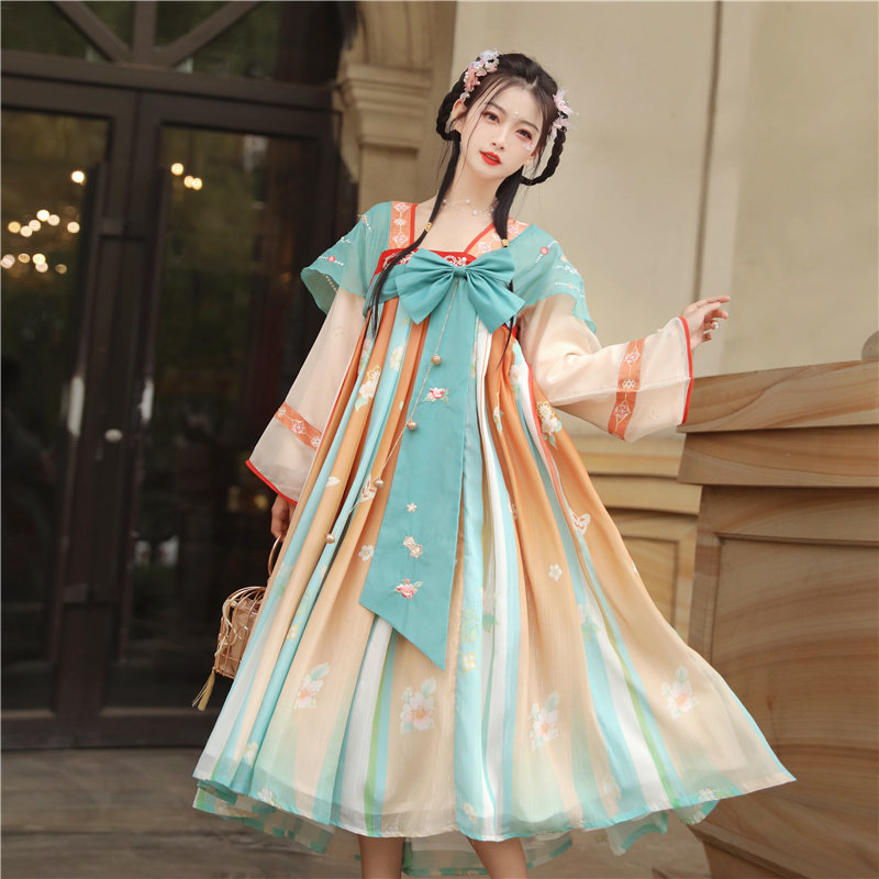 改良汉服女小众原创秋季新款国风长袖连衣裙齐胸古装女汉元素日常